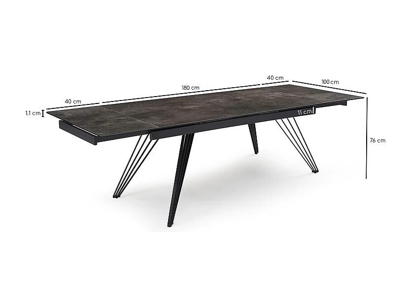 Table extensible 180/260 cm céramique gris vieilli pieds filaires - MAINE 01