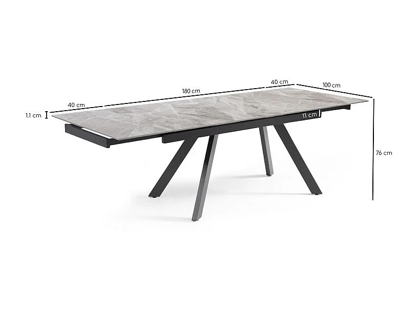 Table extensible 180/260 cm céramique marbré laqué pieds inclinés - DAKOTA 08