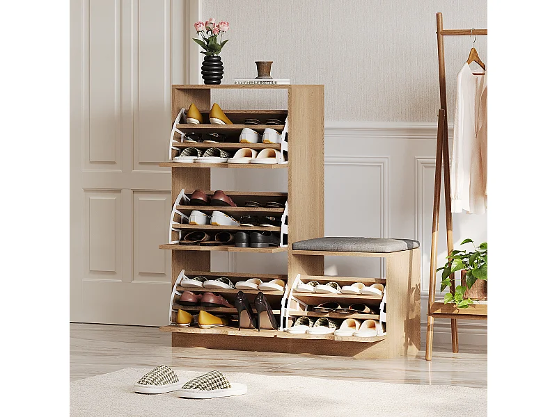 Meuble à chaussures avec 4 tiroirs abattants - Panneaux de particules - Naturel