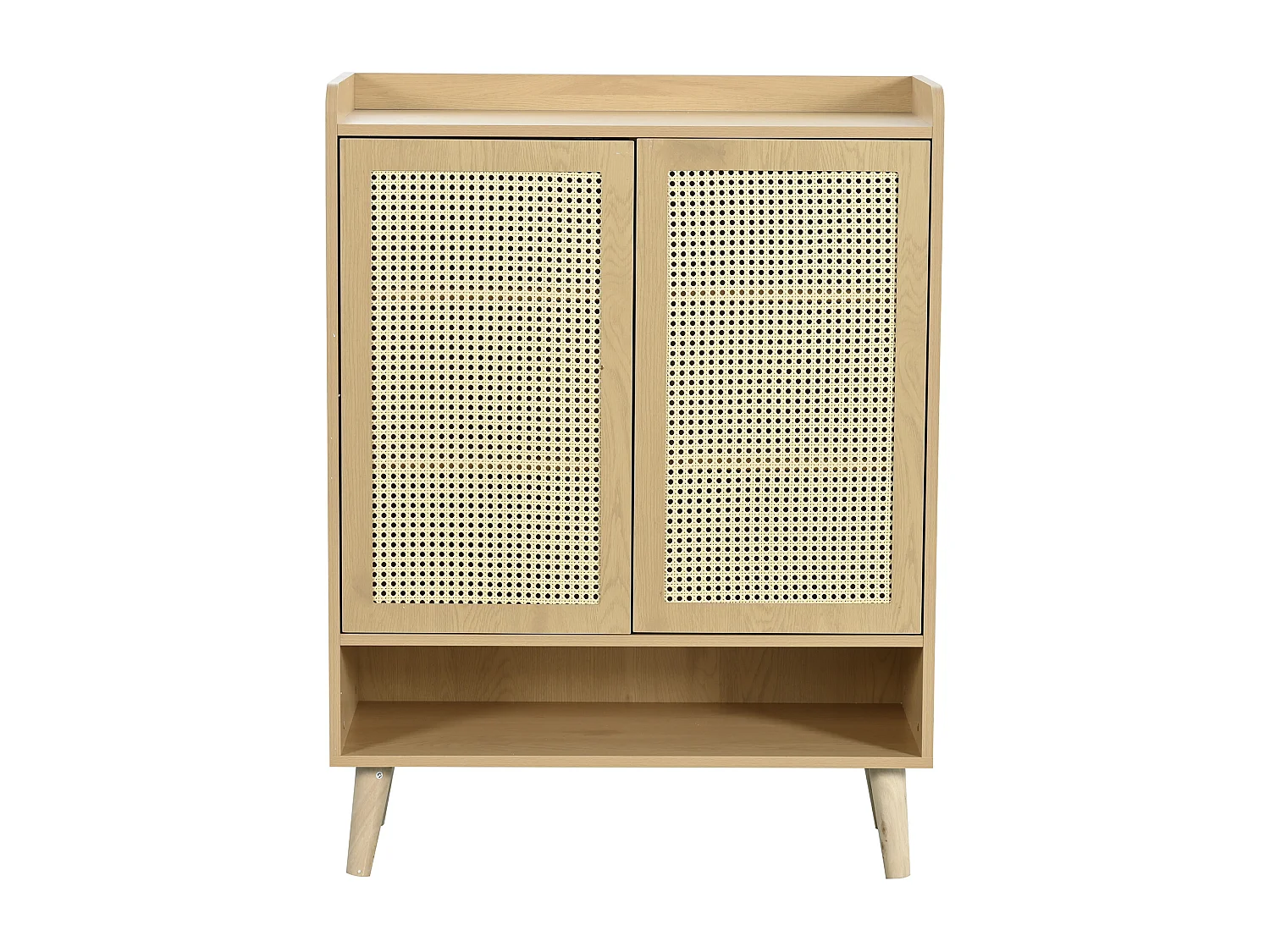 Zapatero de ratán natural - 2 puertas y 5 estantes - madera maciza - roble