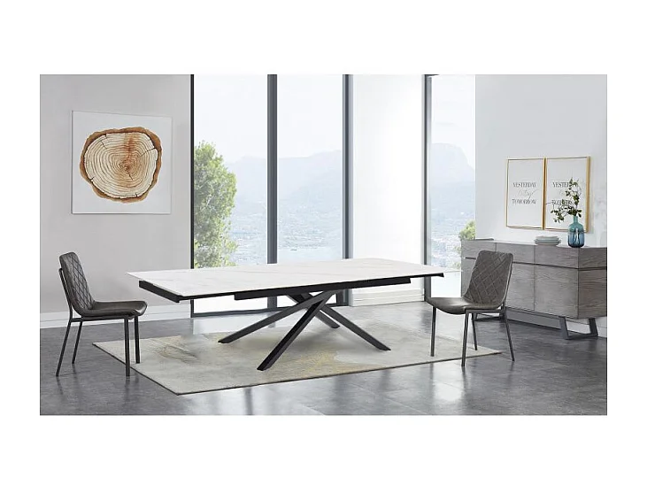 Table extensible 180/260 cm céramique blanc marbré pied torsadé - NEVADA 05