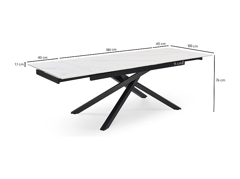 Table extensible 180/260 cm céramique blanc marbré pied torsadé - NEVADA 05