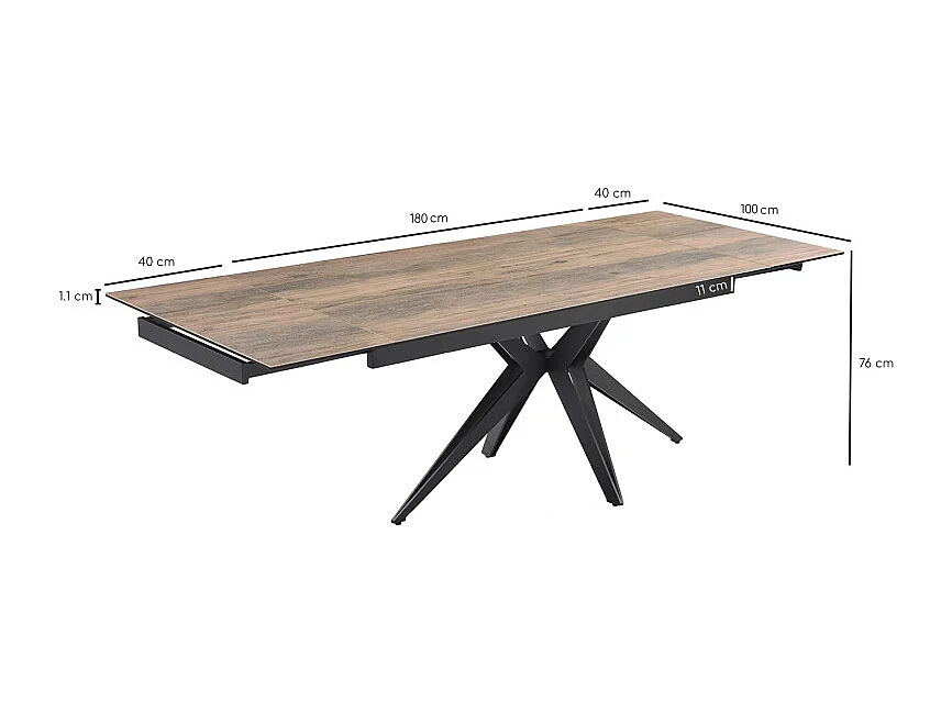 Table extensible 180/260 cm céramique effet bois pied étoile - TEXAS 06