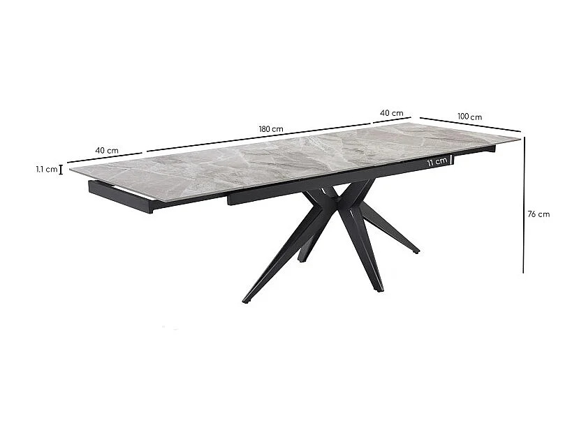 Table extensible 180/260 cm céramique marbré laqué pied étoile - DAKOTA 06
