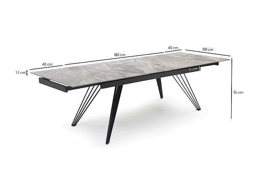 Table extensible 180/260 cm céramique marbré laqué pieds filaires - DAKOTA 01