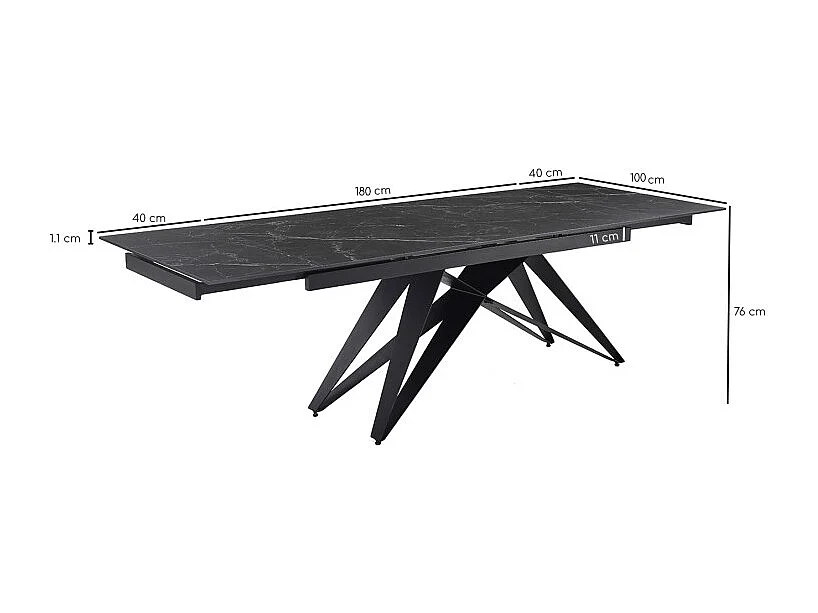 Table extensible 180/260 cm céramique noir marbré pied géométrique - INDIANA 03