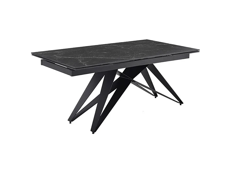 Table extensible 180/260 cm céramique noir marbré pied géométrique - INDIANA 03