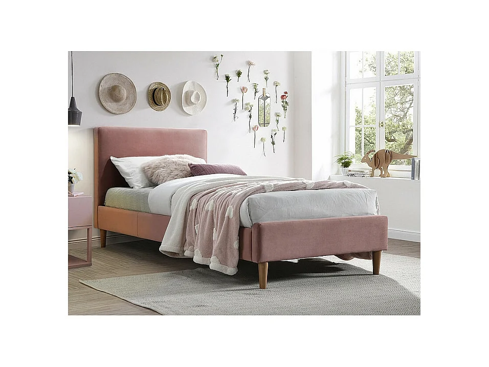 Lit simple avec tête de lit et sommier inclus ACOMA - Rose - 90 x 200 cm