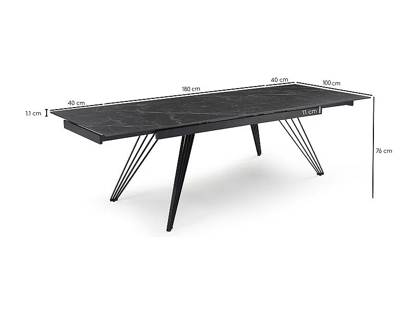 Table extensible 180/260 cm céramique noir marbré pieds filaires - INDIANA 01