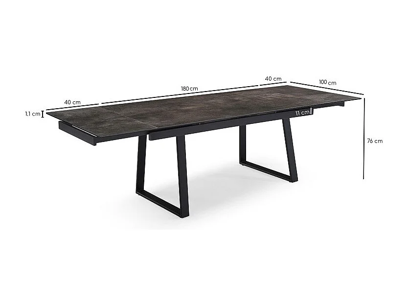 Table extensible 180/260 cm céramique gris vieilli pieds luge - MAINE 02