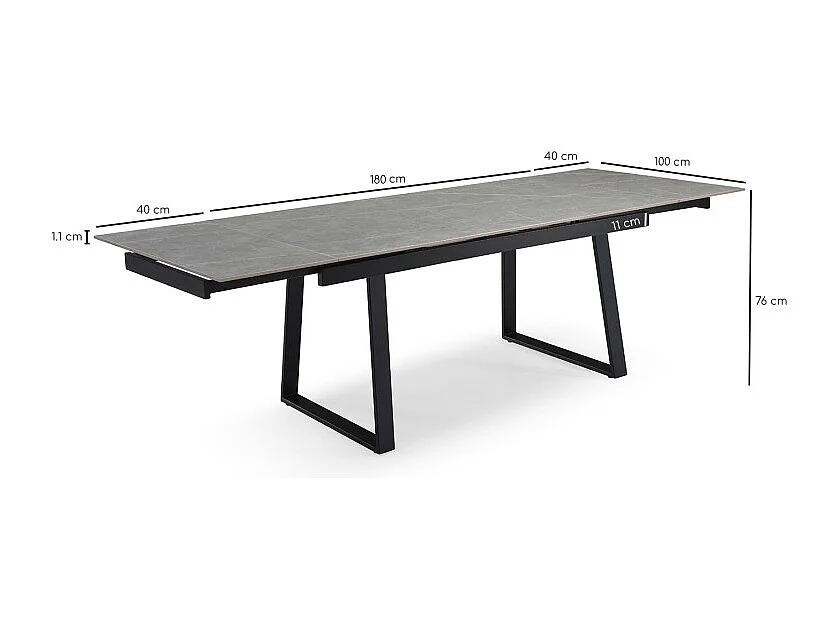 Table extensible 180/260 cm céramique gris marbré pieds luge - ARIZONA 02