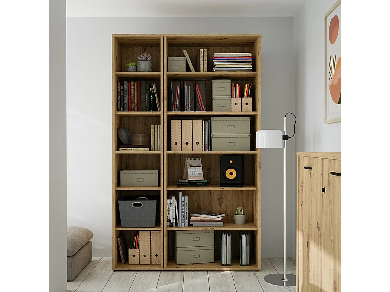 Bibliothèque H. 227 cm 6 niveaux décor chêne rustique - MANOLO
