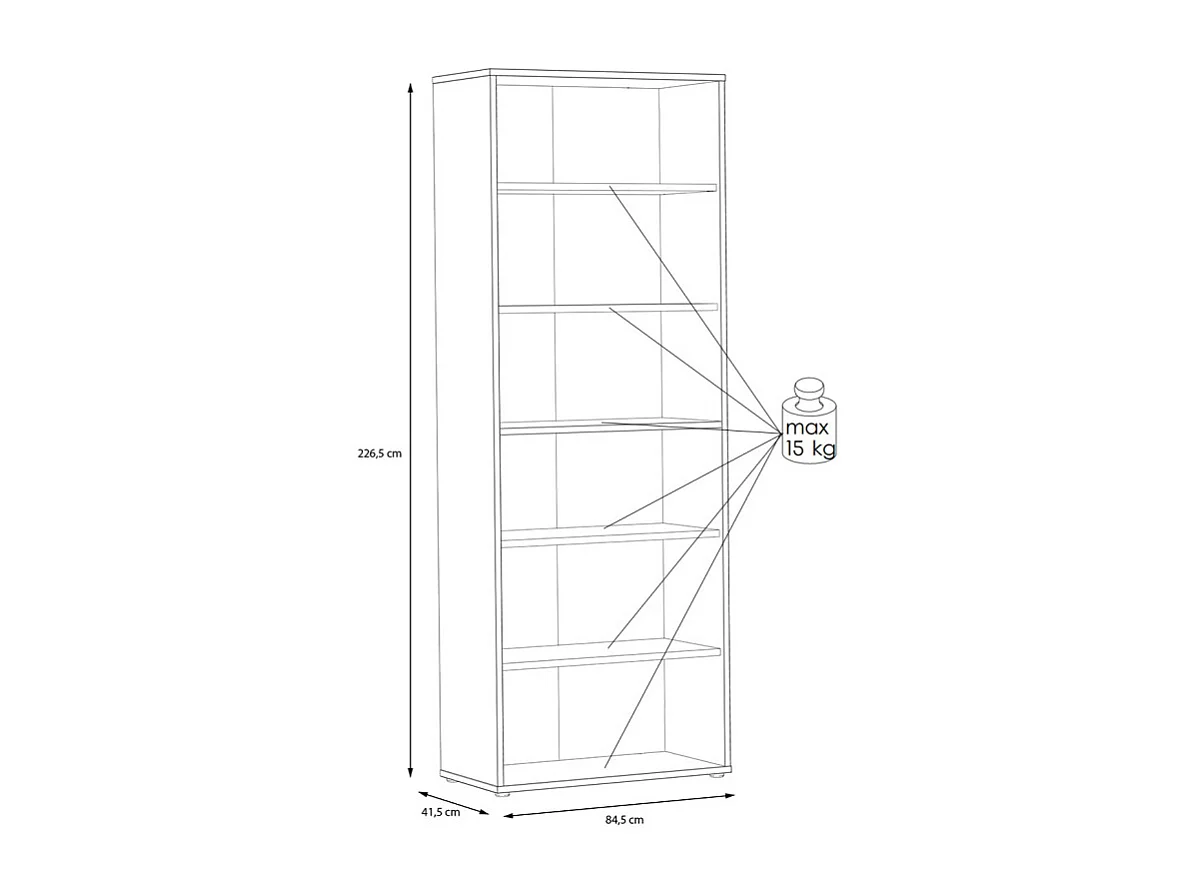 Bibliothèque H. 227 cm 6 niveaux décor chêne rustique - MANOLO