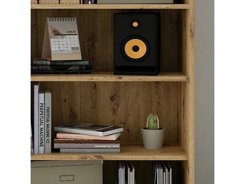 Bibliothèque H. 227 cm 6 niveaux décor chêne rustique - MANOLO