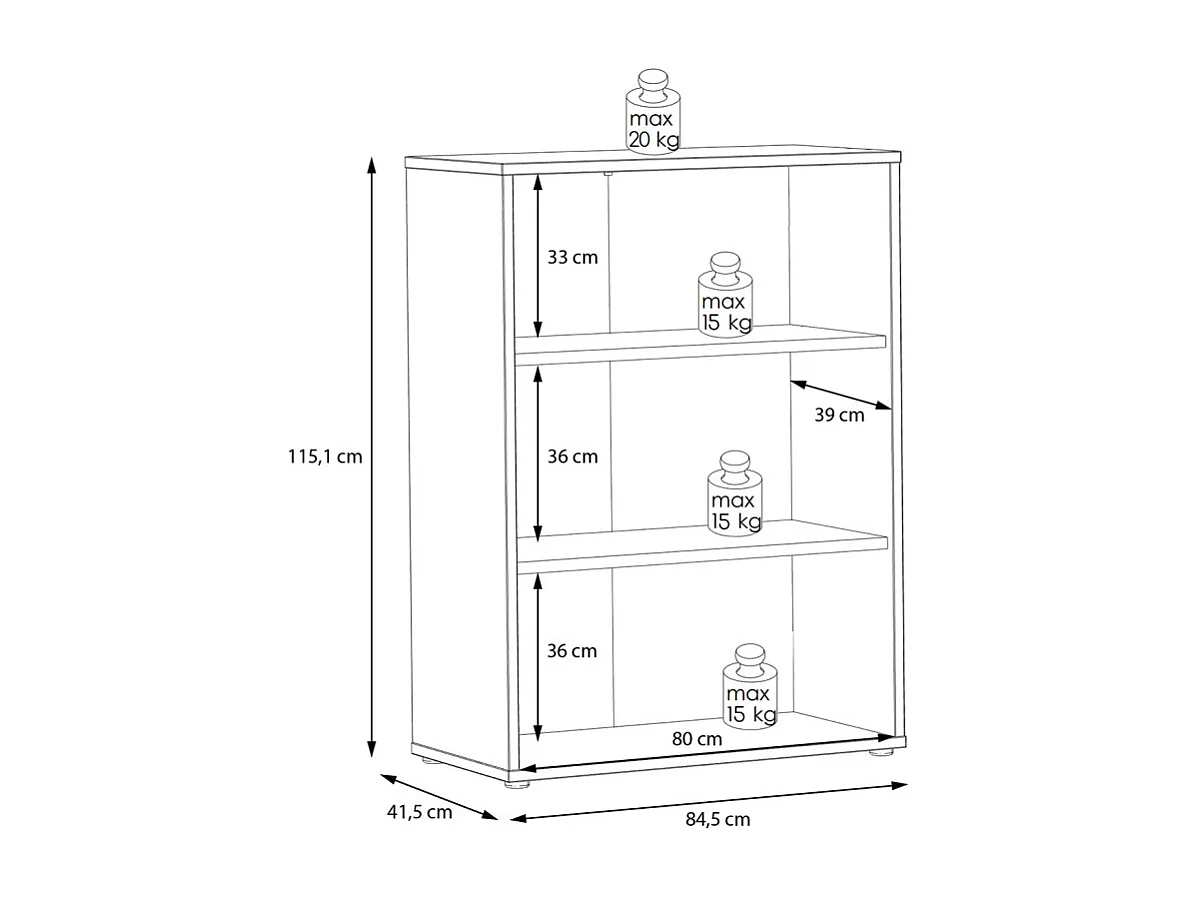 Bibliothèque H. 115 cm 3 niveaux décor chêne rustique - MANOLO