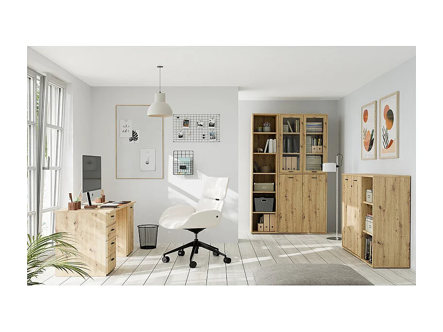 Bibliothèque H. 115 cm 3 niveaux décor chêne rustique - MANOLO