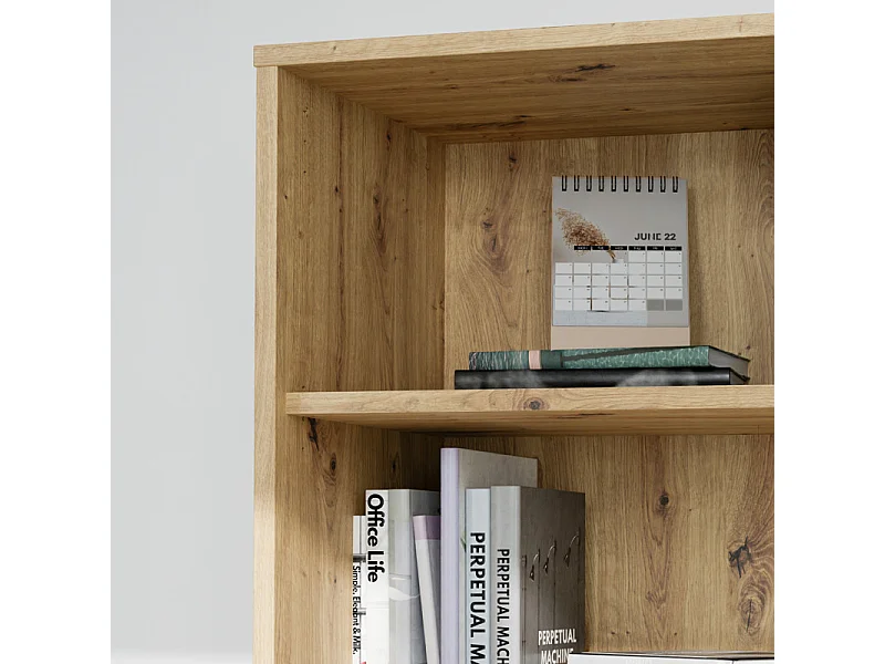 Bibliothèque H. 115 cm 3 niveaux décor chêne rustique - MANOLO