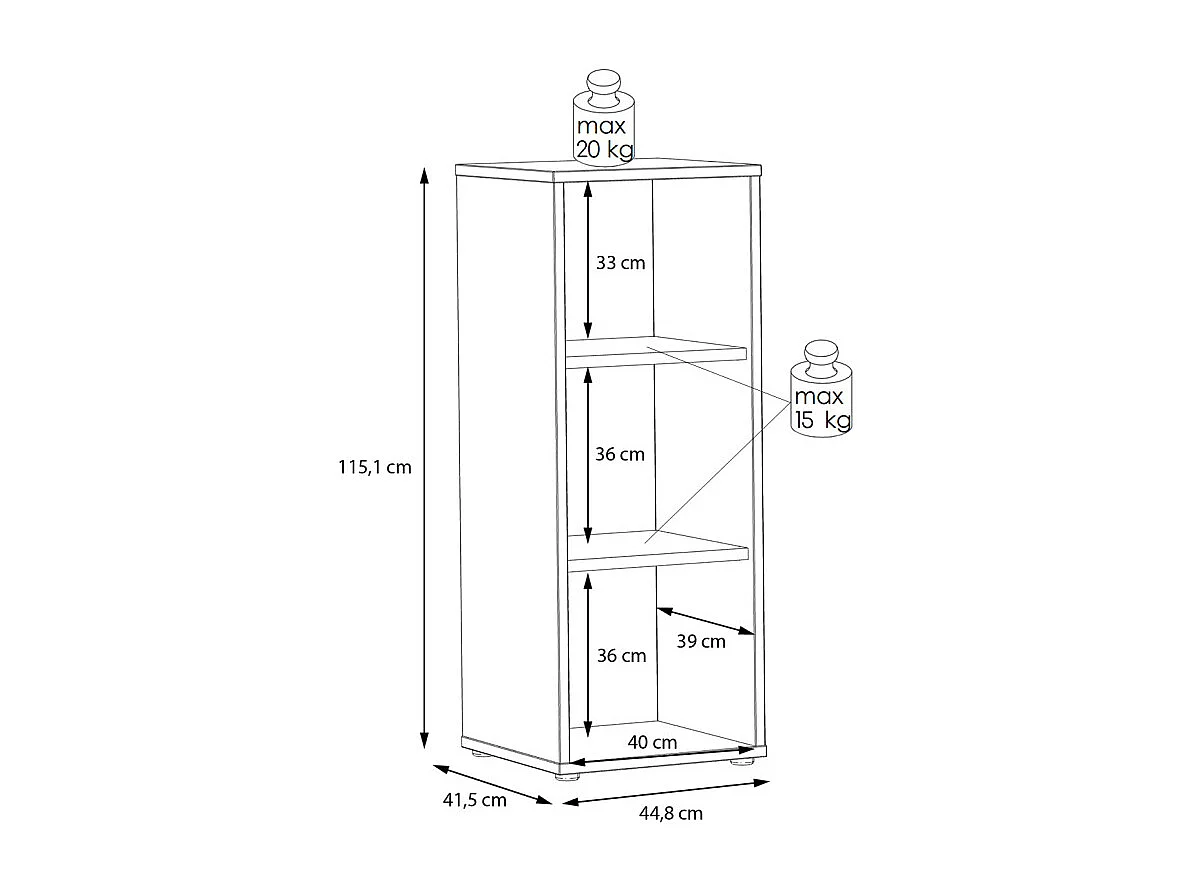 Etagère H. 115 cm 3 niveaux décor chêne rustique - MANOLO