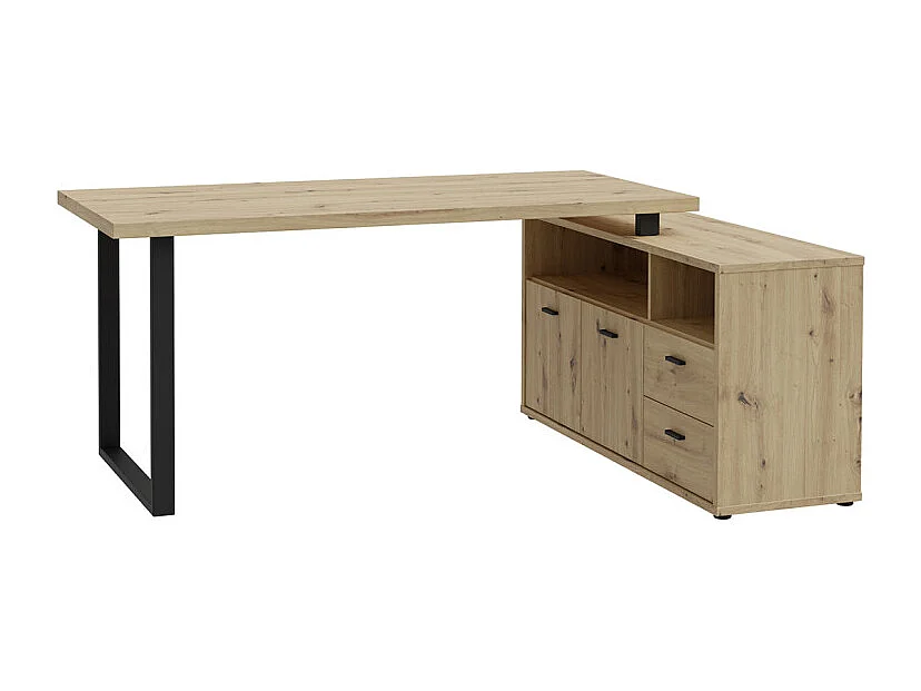 Bureau d'angle 181 cm décor chêne rustique et rangements - MANOLO