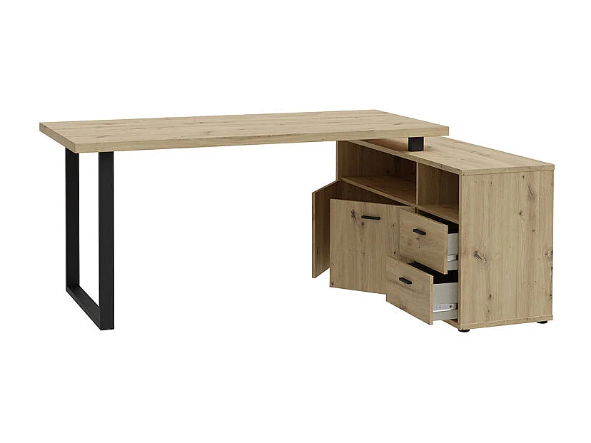 Bureau d'angle 181 cm décor chêne rustique et rangements - MANOLO