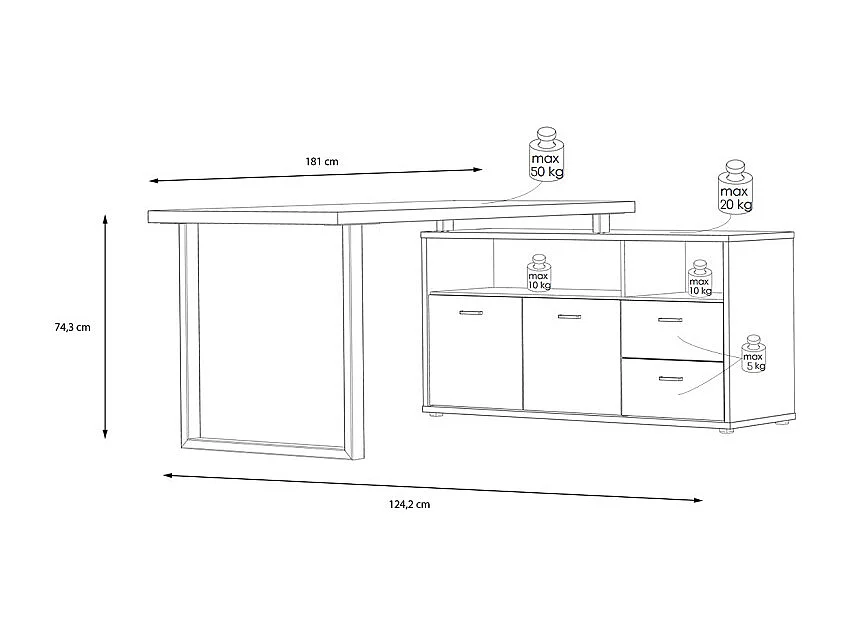 Bureau d'angle 181 cm décor chêne rustique et rangements - MANOLO