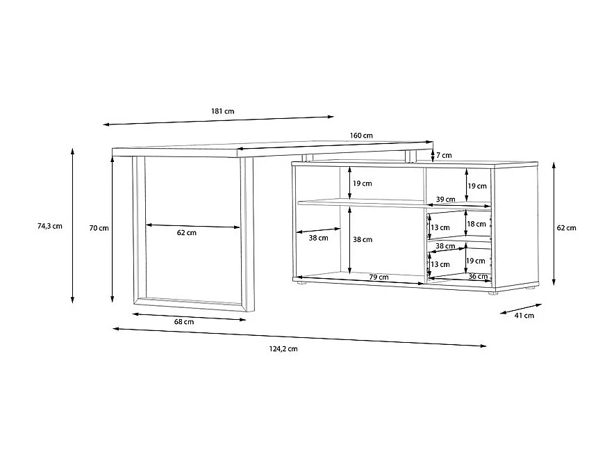 Bureau d'angle 181 cm décor chêne rustique et rangements - MANOLO