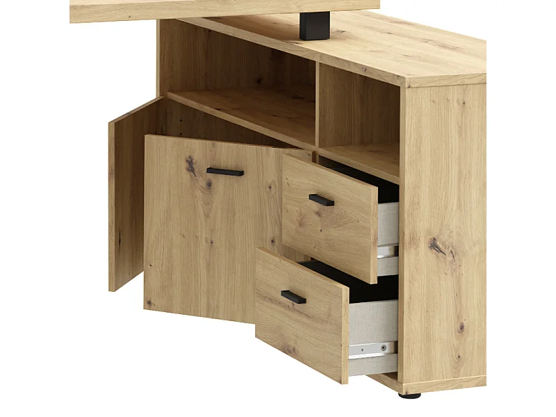 Bureau d'angle 181 cm décor chêne rustique et rangements - MANOLO