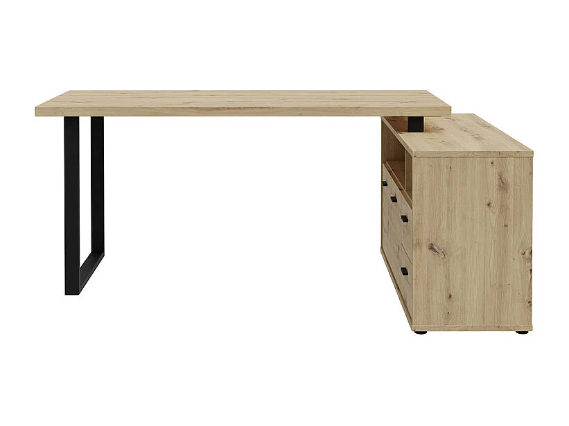 Bureau d'angle 181 cm décor chêne rustique et rangements - MANOLO
