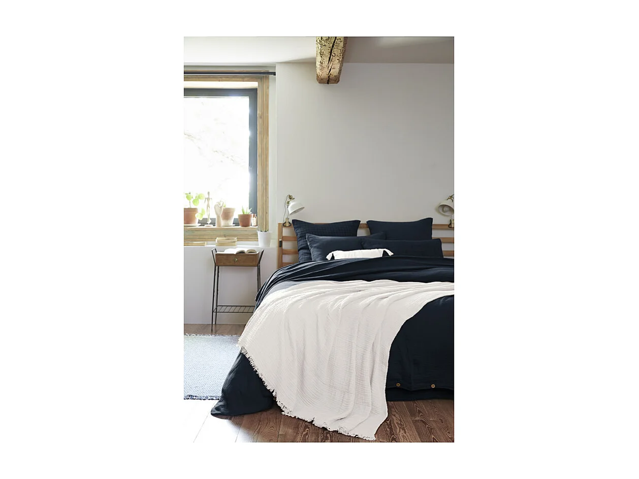 Plaid 180 x 220 cm en quadruple gaze de coton blanc - PEPA 2