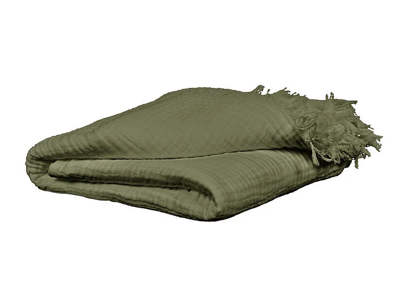 Plaid 180 x 220 cm en quadruple gaze de coton vert - PEPA 2