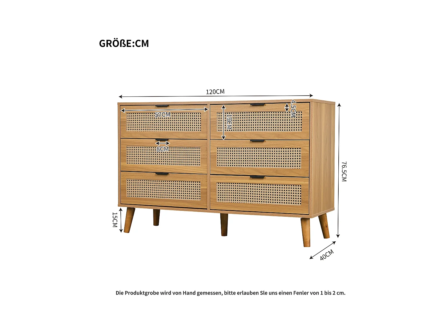 Cassettiera a 6 cassetti con maniglie in metallo - Truciolare + legno massello - Noce