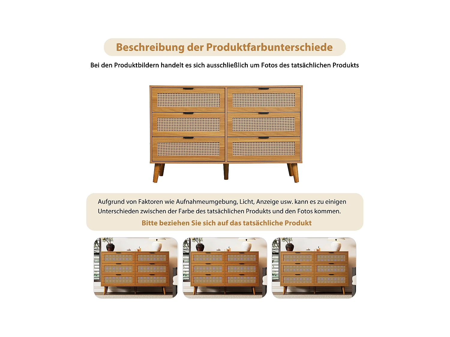 Cassettiera a 6 cassetti con maniglie in metallo - Truciolare + legno massello - Noce