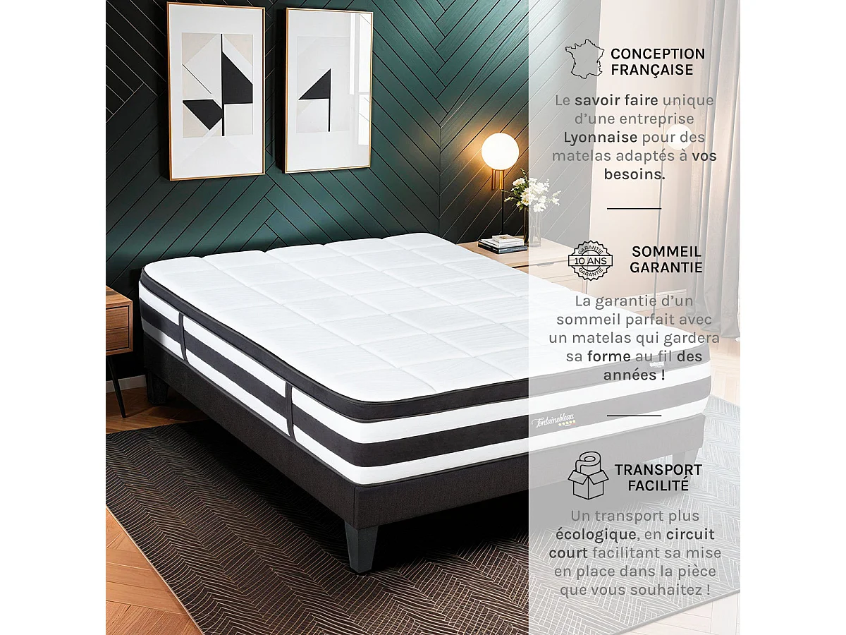 Matelas Ressorts ensachés Fontainebleau 160x200 cm Accueil Mémoire de forme