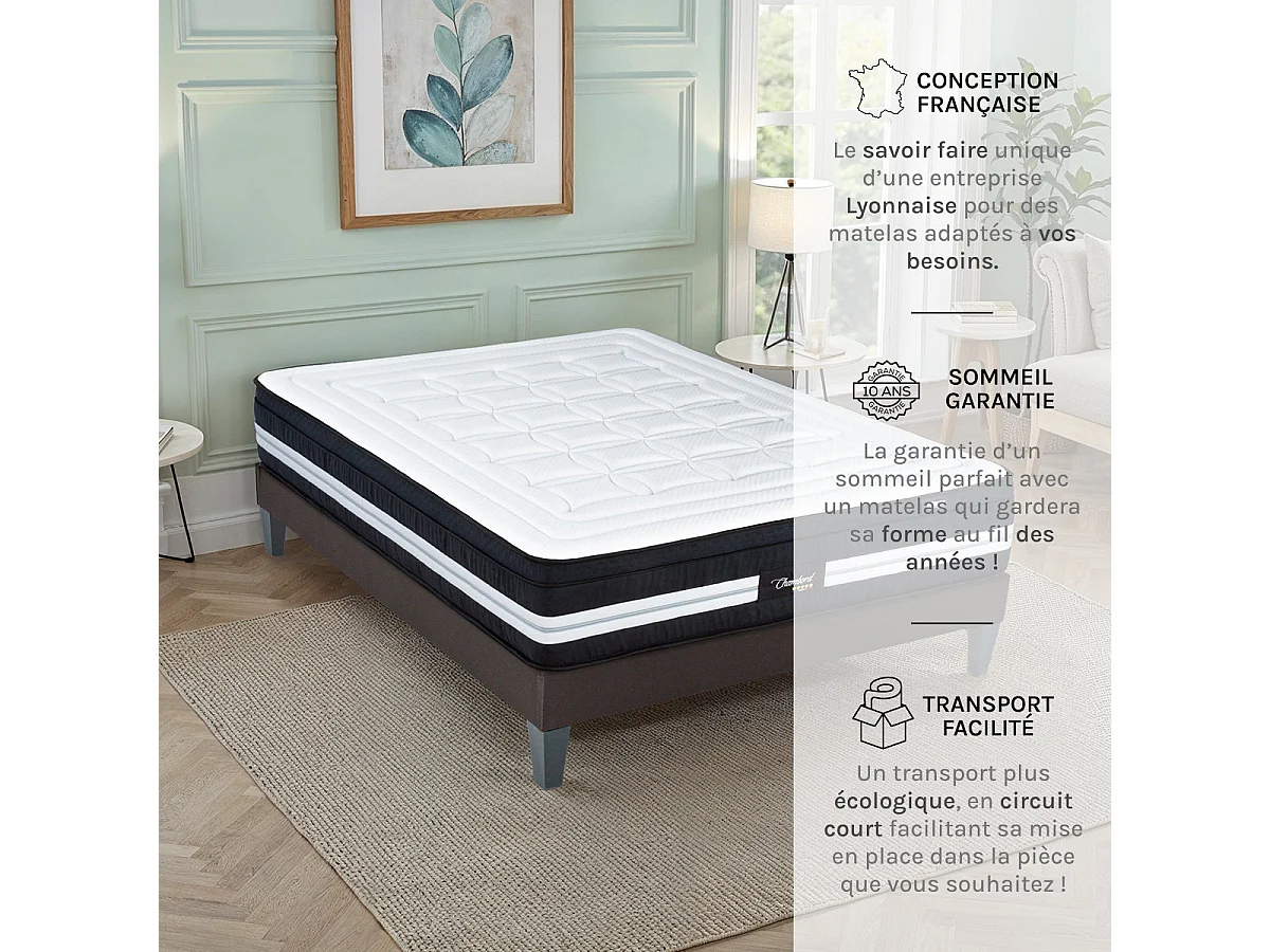 Matelas Chambord - Micro-ressorts - Accueil mémoire de forme moelleux - 32 cm - 90x200 cm