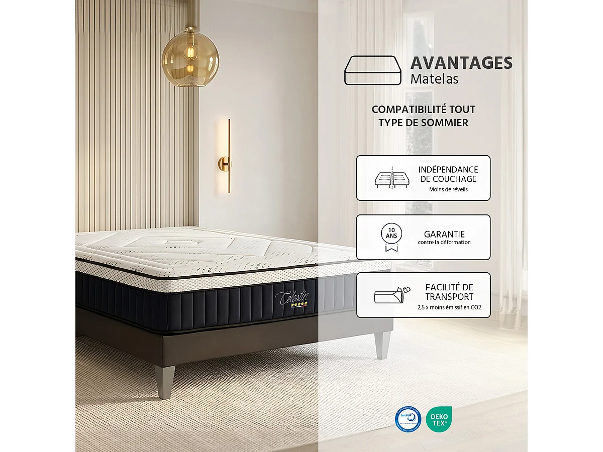 Matelas Mémoire de forme 29 cm CÉLESTIN 2.0 - 180x200 cm