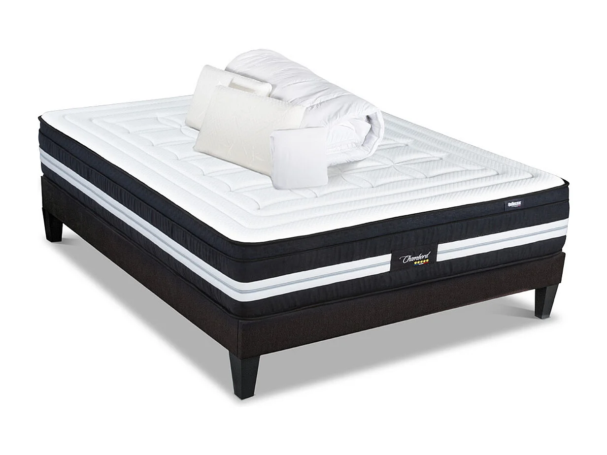 BELLECOUR LITERIE | Pack Prêt à dormir CHAMBORD 90x190 cm | Matelas Micro-ressorts + Sommier + Accessoires