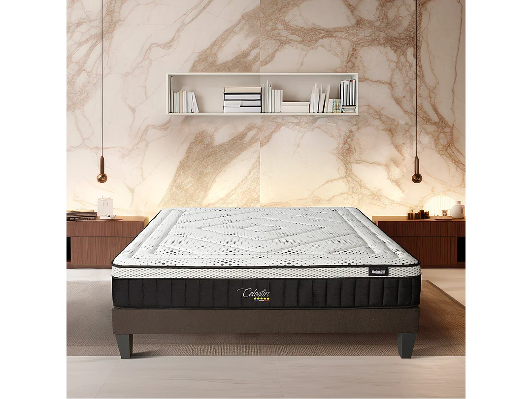 BELLECOUR LITERIE | Ensemble CELESTIN 2.0 90x190 cm | Matelas Mémoire de forme + Sommier Bois