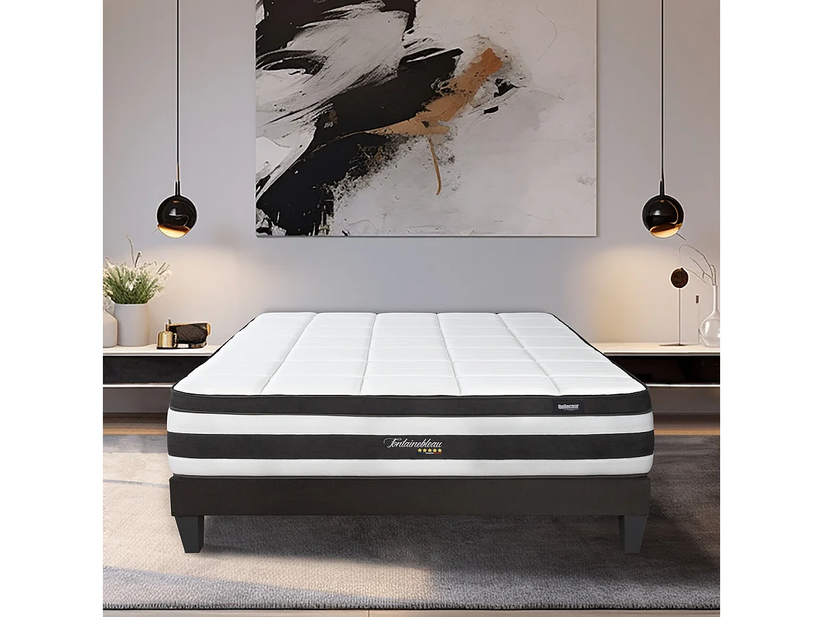 BELLECOUR LITERIE | Ensemble FONTAINEBLEAU 160x200 cm | Matelas Ressorts ensachés + Sommier Bois