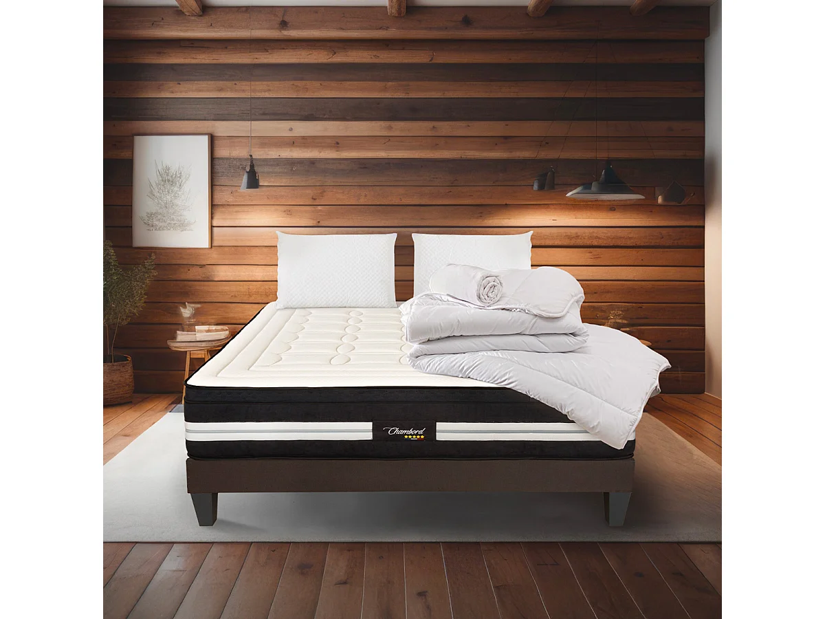 BELLECOUR LITERIE | Pack Prêt à dormir CHAMBORD 180x200 cm | Matelas Micro-ressorts + Sommier + Accessoires