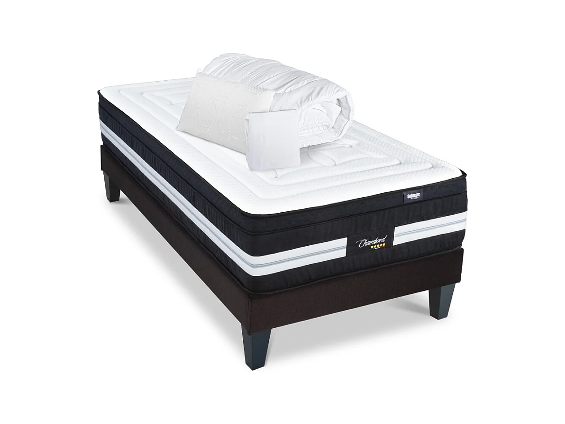BELLECOUR LITERIE | Pack Prêt à dormir CHAMBORD 90x200 cm | Matelas Micro-ressorts + Sommier + Accessoires