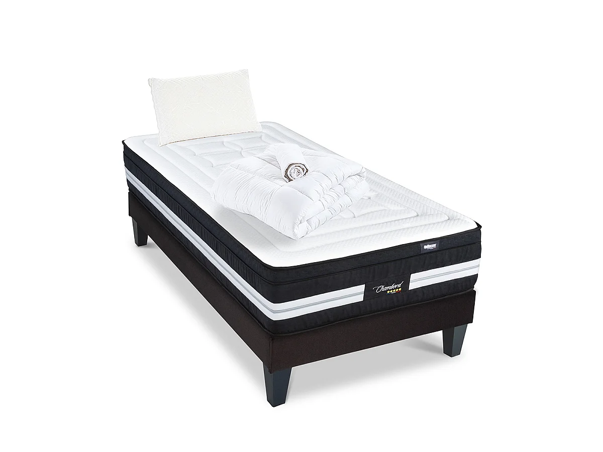 Pack Chambord 90x200 cm Matelas Ressorts + Sommier Bois + Accessoires