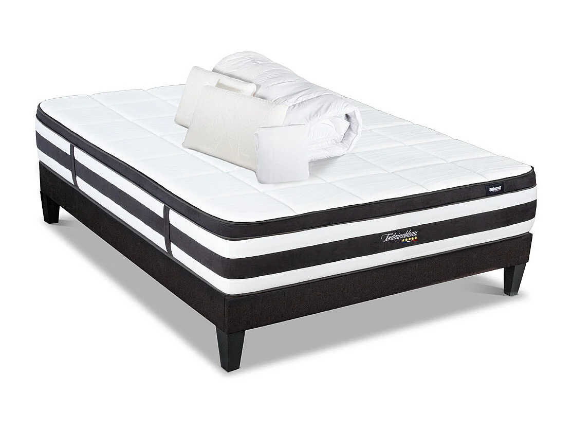BELLECOUR LITERIE | Pack Prêt à dormir FONTAINEBLEAU 140x200 cm | Matelas Ressorts ensachés + Sommier + Accessoires