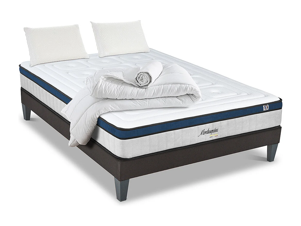 HYPSOM | Pack Prêt à dormir MONTESQUIEU 90x200 cm | Matelas Ressorts ensachés + Sommier + Accessoires