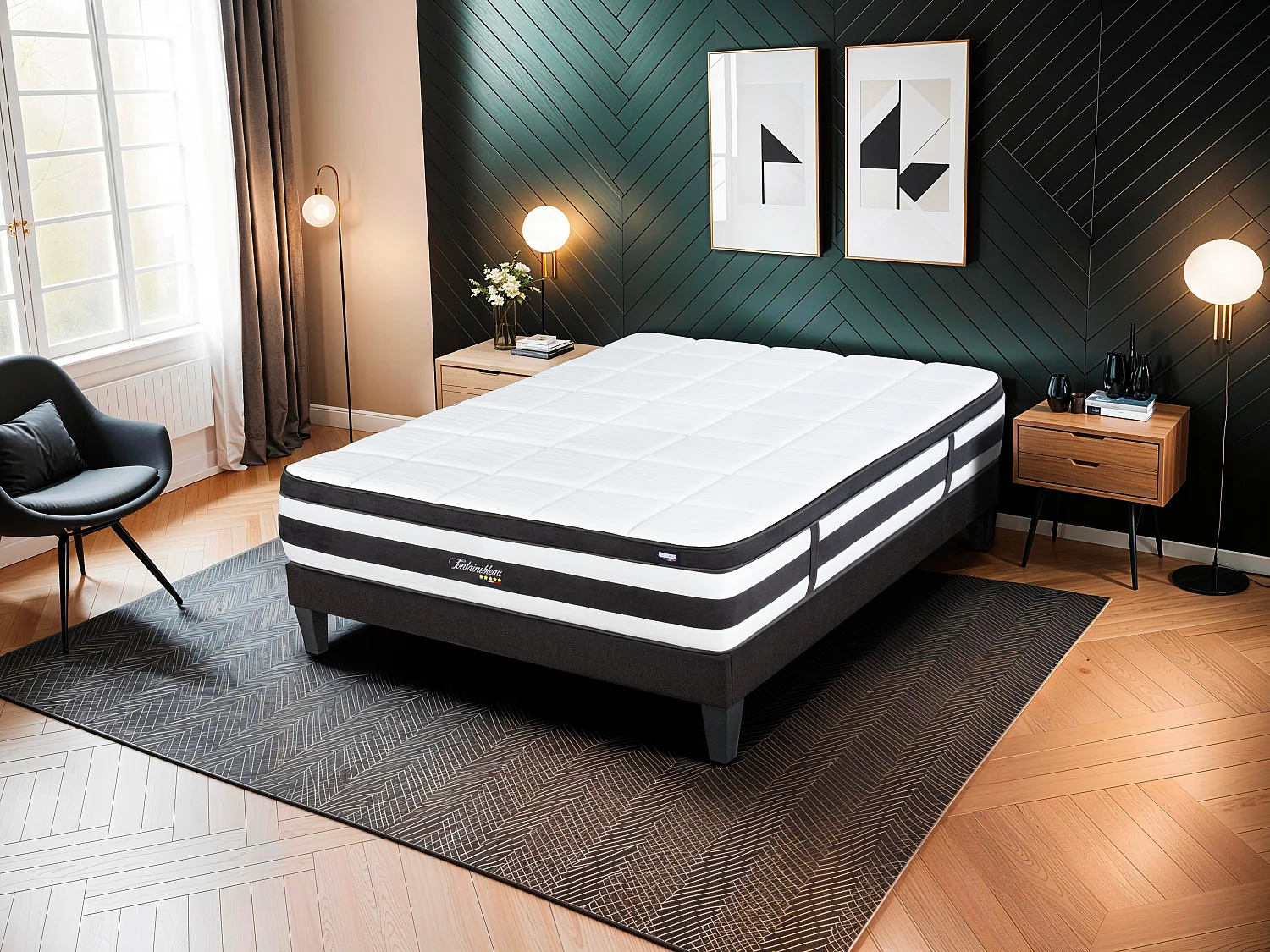 BELLECOUR LITERIE | Ensemble FONTAINEBLEAU 140x190 cm | Matelas Ressorts ensachés + Sommier Bois