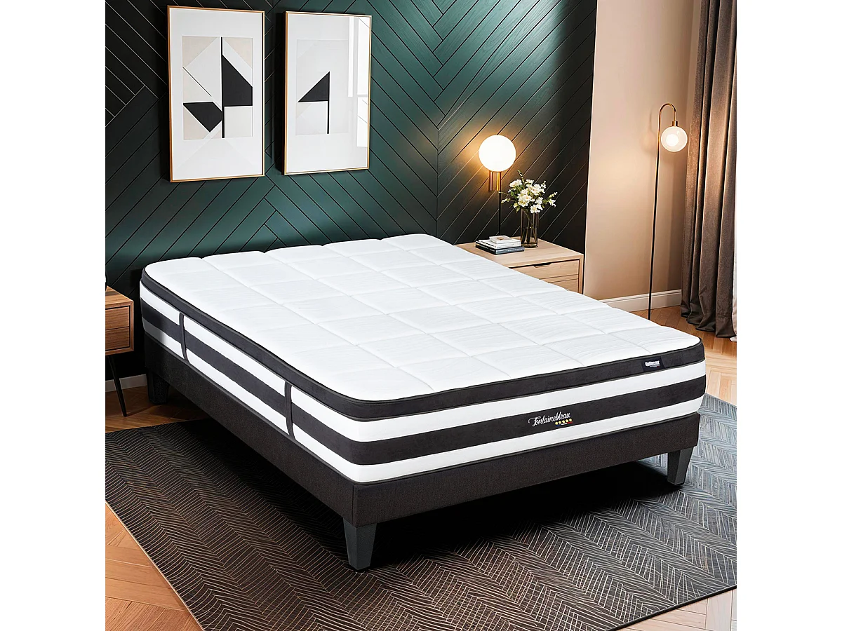 Ensemble Fontainebleau - Matelas ressorts ensachés + mémoire de forme + Sommier - 25 cm d'épaisseur