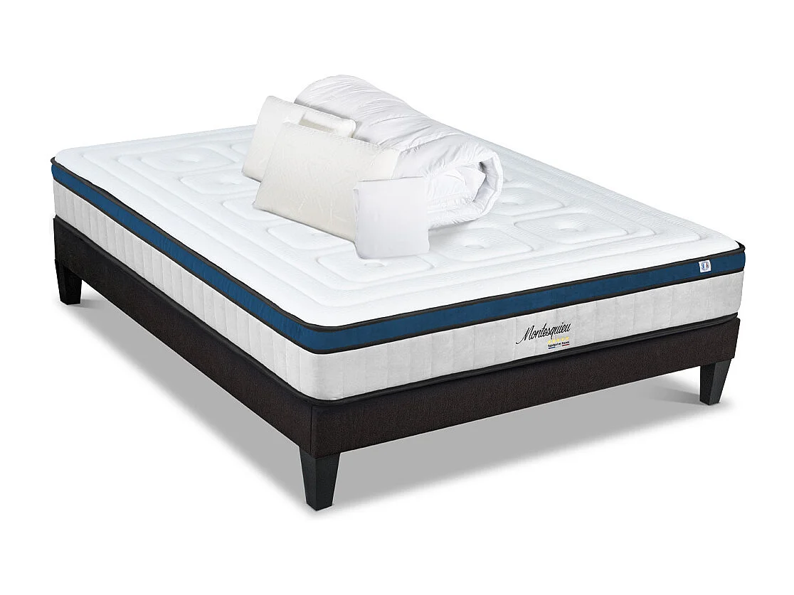 HYPSOM | Pack Prêt à dormir MONTESQUIEU 160x200 cm | Matelas Ressorts ensachés + Sommier + Accessoires
