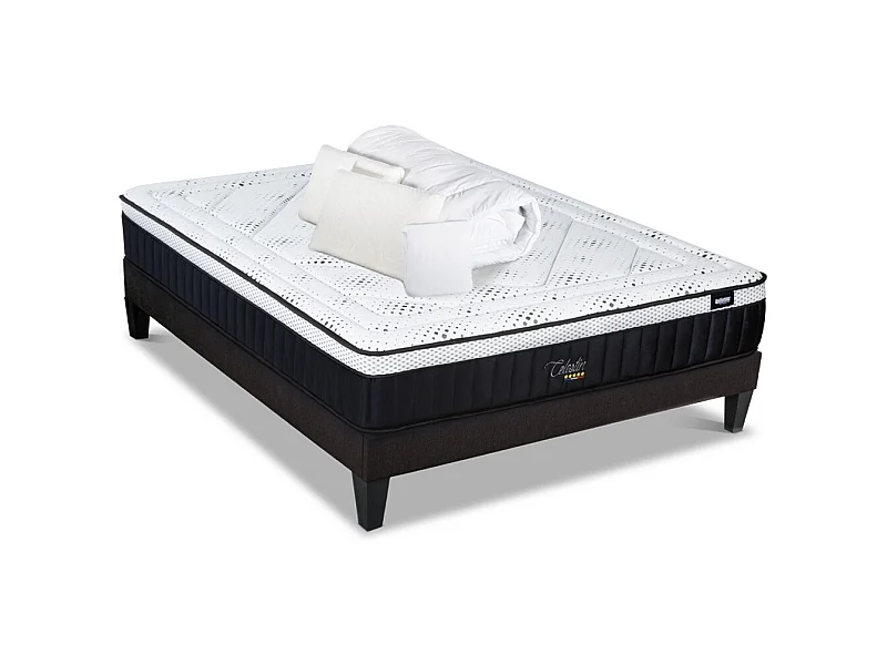 BELLECOUR LITERIE | Pack Prêt à dormir CELESTIN 2.0 140x190 cm | Matelas Mémoire de forme + Sommier + Accessoires