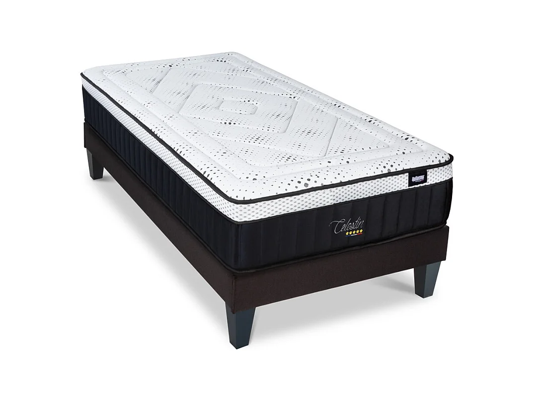 BELLECOUR LITERIE | Ensemble CELESTIN 2.0 90x200 cm | Matelas Mémoire de forme + Sommier Bois