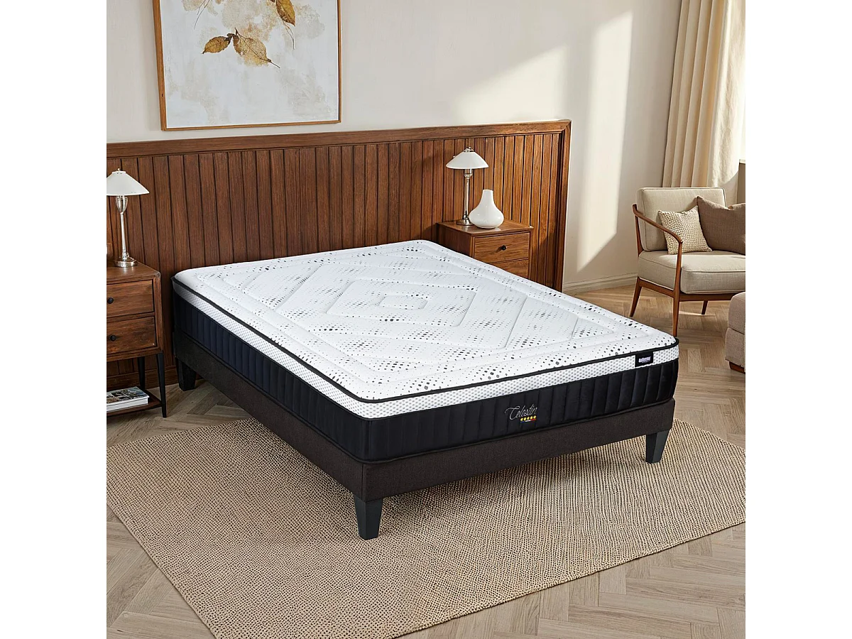 BELLECOUR LITERIE | Ensemble CELESTIN 2.0 180x200 cm | Matelas Mémoire de forme + Sommier Bois