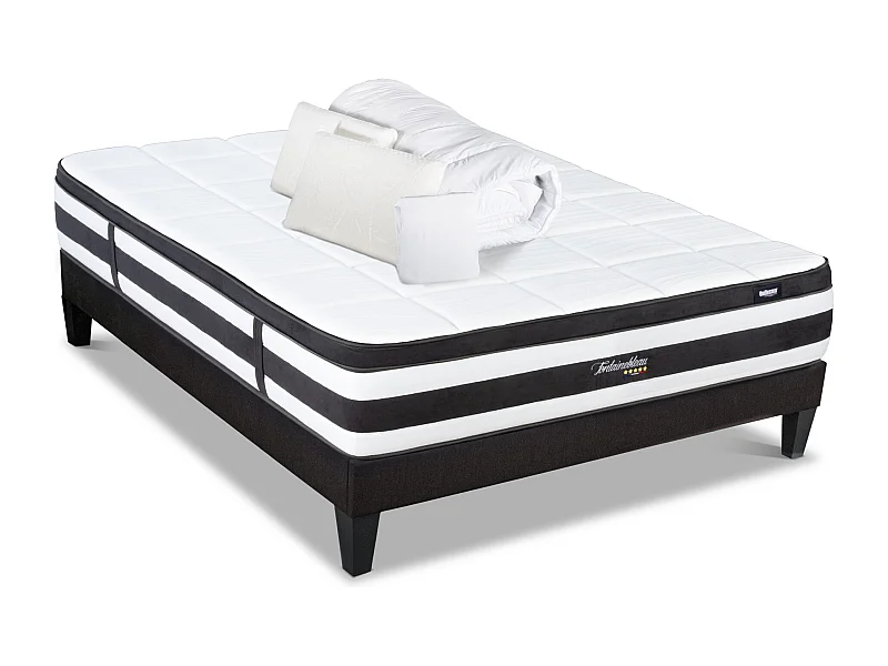 BELLECOUR LITERIE | Pack Prêt à dormir FONTAINEBLEAU 90x190 cm | Matelas Ressorts ensachés + Sommier + Accessoires